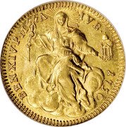 Italy Zecchino Benedict XIV 1750 KM# 971 BEN XIV P M A IVB 1750 coin obverse Italy Zecchino Benedict XIV 1750 KM# 971 BEN XIV P M A IVB 1750 coin obverse