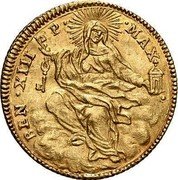 Italy Zecchino Benedict XIII 1729 KM# 820 BEN XIII P MAX coin obverse Italy Zecchino Benedict XIII 1729 KM# 820 BEN XIII P MAX coin obverse