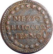 Italy 1/2 Baiocco Fermo Coinage 1798 I KM# 7 MEZZO BAIOCCO FERMO coin reverse Italy 1/2 Baiocco Fermo Coinage 1798 I KM# 7 MEZZO BAIOCCO FERMO coin reverse