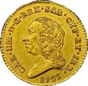 Italy 1/2 Doppia Carlo Emanuele III 1755 KM# 50 CAR EM D G REX SAR CYP ET ER 1772 coin obverse Italy 1/2 Doppia Carlo Emanuele III 1755 KM# 50 CAR EM D G REX SAR CYP ET ER 1772 coin obverse