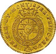 Italy 1/2 Doppia Carlo Emanuele III 1755 KM# 50 DVX SAB ET MONTISFER PRINC PED &. coin reverse Italy 1/2 Doppia Carlo Emanuele III 1755 KM# 50 DVX SAB ET MONTISFER PRINC PED &. coin reverse