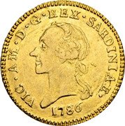 Italy 1/2 Doppia Vittorio Amedeo III 1786 KM# 85 VIC AM D G REX SARDINIAE 1786 coin obverse Italy 1/2 Doppia Vittorio Amedeo III 1786 KM# 85 VIC AM D G REX SARDINIAE 1786 coin obverse