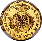 Italy 1/2 Doppia Ferdinando di Borbone 1789 S C# 17 D G PARMÆ PLAC ETVASTAL DVX 1789 coin reverse Italy 1/2 Doppia Ferdinando di Borbone 1789 S C# 17 D G PARMÆ PLAC ETVASTAL DVX 1789 coin reverse