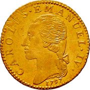 Italy 1/2 Doppia Carlo Emanuele IV 1797 CL KM# 98 CAROLUS EMANUEL IV 1797 coin obverse Italy 1/2 Doppia Carlo Emanuele IV 1797 CL KM# 98 CAROLUS EMANUEL IV 1797 coin obverse