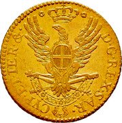 Italy 1/2 Doppia Carlo Emanuele IV 1797 CL KM# 98 D G REX SAR CP ET IER & coin reverse Italy 1/2 Doppia Carlo Emanuele IV 1797 CL KM# 98 D G REX SAR CP ET IER & coin reverse