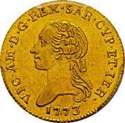 Italy 1/2 Doppia Vittorio Amedeo III 1773 KM# 77 VIC AM D G REX SAR CYP ET IER 1781 coin obverse Italy 1/2 Doppia Vittorio Amedeo III 1773 KM# 77 VIC AM D G REX SAR CYP ET IER 1781 coin obverse