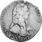 Italy 1/2 Filippo Antonio Teodoro 1676 KM# 11 THEODORVS TRIVL S R I ET VAL MISOL PRIN 1676 coin obverse Italy 1/2 Filippo Antonio Teodoro 1676 KM# 11 THEODORVS TRIVL S R I ET VAL MISOL PRIN 1676 coin obverse