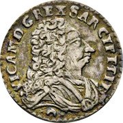 Italy 1/2 Reale Vittorio Amedeo II 1727 KM# 8 VIC AM D G REX SAR CY(P) ET IE coin obverse Italy 1/2 Reale Vittorio Amedeo II 1727 KM# 8 VIC AM D G REX SAR CY(P) ET IE coin obverse