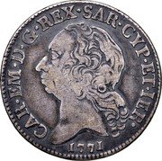 Italy 1/2 Scudo Carlo Emanuele II 1771 KM# 59 CAR EM D G REX SAR CYP ET IER 1770 coin obverse Italy 1/2 Scudo Carlo Emanuele II 1771 KM# 59 CAR EM D G REX SAR CYP ET IER 1770 coin obverse