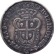 Italy 1/2 Scudo Carlo Emanuele II 1771 KM# 59 DVX SAB ET MONTISFER PRINC PED &. coin reverse Italy 1/2 Scudo Carlo Emanuele II 1771 KM# 59 DVX SAB ET MONTISFER PRINC PED &. coin reverse