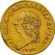 Italy 1/4 Doppia Carlo Emanuele III 1756 KM# 49 CAR EM D G REX SAR CYP ET IER 1755 coin obverse Italy 1/4 Doppia Carlo Emanuele III 1756 KM# 49 CAR EM D G REX SAR CYP ET IER 1755 coin obverse