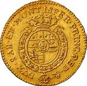 Italy 1/4 Doppia Vittorio Amedeo III 1773 KM# 75 DVX SAB ET MONTISFER PRINC PED & coin reverse Italy 1/4 Doppia Vittorio Amedeo III 1773 KM# 75 DVX SAB ET MONTISFER PRINC PED & coin reverse