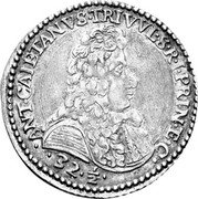 Italy 1/4 Filippo Antonio Gaetano 1686 KM# 25 ANT CAIETANVS TRIVVL S R I PRIN E C 32 1/2 coin obverse Italy 1/4 Filippo Antonio Gaetano 1686 KM# 25 ANT CAIETANVS TRIVVL S R I PRIN E C 32 1/2 coin obverse