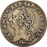 Italy 1/4 Scudo Carlo Emanuele III 1770 KM# 58 CAR EM D G REX SAR CYP ET IER 1768 coin obverse Italy 1/4 Scudo Carlo Emanuele III 1770 KM# 58 CAR EM D G REX SAR CYP ET IER 1768 coin obverse