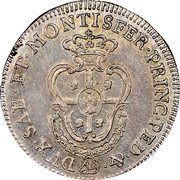 Italy 1/4 Scudo Vittorio Amedeo III 1773 KM# 69 DVX SAB ET MONTISFER PRINC PED & coin reverse Italy 1/4 Scudo Vittorio Amedeo III 1773 KM# 69 DVX SAB ET MONTISFER PRINC PED & coin reverse