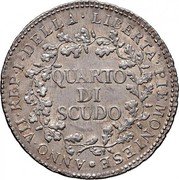 Italy 1/4 Scudo Piedmont Republic 1798 C# 1 QUARTO DI SCUDO ANNO VII REP I DELLA LIBERTA PIEMONTESE coin obverse Italy 1/4 Scudo Piedmont Republic 1798 C# 1 QUARTO DI SCUDO ANNO VII REP I DELLA LIBERTA PIEMONTESE coin obverse