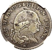 Italy 1/7 Ducato Ferdinando I di Borbone 1787 C# 11.1 FERDINANDVS I HISPAN INFANS coin obverse Italy 1/7 Ducato Ferdinando I di Borbone 1787 C# 11.1 FERDINANDVS I HISPAN INFANS coin obverse