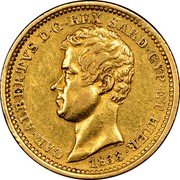 Italy 10 Lira Carlo Alberto 1833 F//P (b) KM# 136.2 CAR ALBERTVS D G REX SARD CYP ET HIER 1833 coin obverse Italy 10 Lira Carlo Alberto 1833 F//P (b) KM# 136.2 CAR ALBERTVS D G REX SARD CYP ET HIER 1833 coin obverse