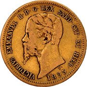 Italy 10 Lira Vittorio Emanuele II 1853 F//B (a) KM# 145.1 VICTORIVS EMMANVEL II D G REX SARD CYP ET HIER 1850 coin obverse Italy 10 Lira Vittorio Emanuele II 1853 F//B (a) KM# 145.1 VICTORIVS EMMANVEL II D G REX SARD CYP ET HIER 1850 coin obverse