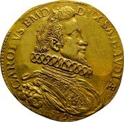 Italy 10 Scudo D'oro Carlo Emanuele I 1619 KM# 58 CAROLVS EM D G DVX SABAVDIÆ HA 1619 coin obverse Italy 10 Scudo D'oro Carlo Emanuele I 1619 KM# 58 CAROLVS EM D G DVX SABAVDIÆ HA 1619 coin obverse