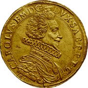 Italy 10 Scudo D'oro Carlo Emanuele I 1630 KM# 103.2 CAROLVS. EM. D: G. DVX. SAB. P. P. E. C. 1630 coin obverse Italy 10 Scudo D'oro Carlo Emanuele I 1630 KM# 103.2 CAROLVS. EM. D: G. DVX. SAB. P. P. E. C. 1630 coin obverse