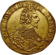 Italy 10 Scudo D'oro Savoy. Vittorio Amedeo I 1635 KM# 146 V. AMEDEVS D: G. DVX SABAVDIÆ. 1635 coin obverse Italy 10 Scudo D'oro Savoy. Vittorio Amedeo I 1635 KM# 146 V. AMEDEVS D: G. DVX SABAVDIÆ. 1635 coin obverse