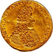 Italy 10 Zecchino Antonio Gaetano 1686 KM# 31 ANT CAIFTANVS TR VL S H I PRIN E C coin obverse Italy 10 Zecchino Antonio Gaetano 1686 KM# 31 ANT CAIFTANVS TR VL S H I PRIN E C coin obverse