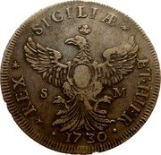 Italy 12 Tari Carlo III 1730 CP//SM KM# 122 REX SICILIAE ET HIER S M 1730 coin reverse Italy 12 Tari Carlo III 1730 CP//SM KM# 122 REX SICILIAE ET HIER S M 1730 coin reverse