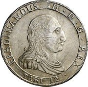 Italy 12 Tari Ferdinando III 1810 VB KM# 245 FERDINANDUS III D G REX TARI 12 coin obverse Italy 12 Tari Ferdinando III 1810 VB KM# 245 FERDINANDUS III D G REX TARI 12 coin obverse