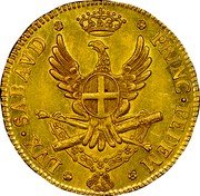 Italy 2-1/2 Doppie (1/2 Carlino) Vittorio Amedeo III. Sardinia 1786 KM# 87 DVX SABAVD PRINC PEDEM coin reverse Italy 2-1/2 Doppie (1/2 Carlino) Vittorio Amedeo III. Sardinia 1786 KM# 87 DVX SABAVD PRINC PEDEM coin reverse