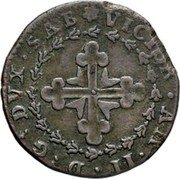 Italy 2 1/2 Soldo Vittorio Amedeo II 1691 KM# 332 VICTOR AM II D G DVX SAB coin obverse Italy 2 1/2 Soldo Vittorio Amedeo II 1691 KM# 332 VICTOR AM II D G DVX SAB coin obverse
