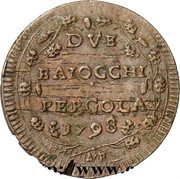 Italy 2 Baiocchi Pergola Coinage 1798 AP KM# 6 DVE BAIOCCHI PERGOLA 1798 A P coin reverse Italy 2 Baiocchi Pergola Coinage 1798 AP KM# 6 DVE BAIOCCHI PERGOLA 1798 A P coin reverse