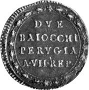 Italy 2 Baiocchi Fasces. Perugia ND (1799) VII KM# 21 DVE BAIOCCHI PERVGIA A VII REP coin reverse Italy 2 Baiocchi Fasces. Perugia ND (1799) VII KM# 21 DVE BAIOCCHI PERVGIA A VII REP coin reverse