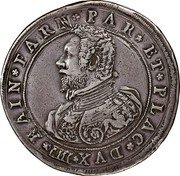 Italy 2 Ducatone Ranuccio Farnese I 1604 DAV# 4114 RAIN FARN PAR ET PLAC DVX IIII coin obverse Italy 2 Ducatone Ranuccio Farnese I 1604 DAV# 4114 RAIN FARN PAR ET PLAC DVX IIII coin obverse