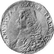 Italy 2 Ducatone Ranuccio Farnese II 1660 DAV# 4122 RANV II FARN PAR R PLA DVX V coin obverse Italy 2 Ducatone Ranuccio Farnese II 1660 DAV# 4122 RANV II FARN PAR R PLA DVX V coin obverse
