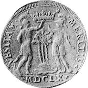 Italy 2 Ducatone Ranuccio Farnese II 1660 DAV# 4122 QVESITAM MERITIS MDCLX coin reverse Italy 2 Ducatone Ranuccio Farnese II 1660 DAV# 4122 QVESITAM MERITIS MDCLX coin reverse