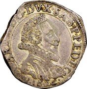 Italy 2 Fiorini Carlo Emanuele I 1626 KM# 73.3 CAR EM D G DVX SAB P PED ET C 1626 coin obverse Italy 2 Fiorini Carlo Emanuele I 1626 KM# 73.3 CAR EM D G DVX SAB P PED ET C 1626 coin obverse