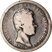 Italy 2 Lira Carlo Alberto 1833 F//P (b) KM# 135.2 CAR ALBERTVS D G REX SARD CYP ET HIER 1844 coin obverse Italy 2 Lira Carlo Alberto 1833 F//P (b) KM# 135.2 CAR ALBERTVS D G REX SARD CYP ET HIER 1844 coin obverse
