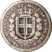 Italy 2 Lira Carlo Alberto 1833 F//P (b) KM# 135.2 DVX SAB GENVAE ET MONTISF PRINC PED &. L 2 coin reverse Italy 2 Lira Carlo Alberto 1833 F//P (b) KM# 135.2 DVX SAB GENVAE ET MONTISF PRINC PED &. L 2 coin reverse