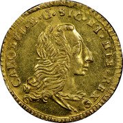 Italy 2 Oncia (Doppia Oncia) Carlo 1757 FN KM# 192 CAROLVS D G SIC ET HIE REX coin obverse Italy 2 Oncia (Doppia Oncia) Carlo 1757 FN KM# 192 CAROLVS D G SIC ET HIE REX coin obverse