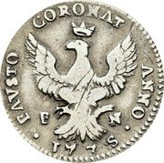 Italy 2 Tari Carlo 1735 FN KM# 146 FAVSTO CORONAT ANNO F N 1735 coin reverse Italy 2 Tari Carlo 1735 FN KM# 146 FAVSTO CORONAT ANNO F N 1735 coin reverse