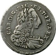 Italy 2 Tari Carlo 1736 FN KM# 155 CAR D G SIC ET HIE REX coin obverse Italy 2 Tari Carlo 1736 FN KM# 155 CAR D G SIC ET HIE REX coin obverse