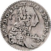 Italy 2 Tari Carlo 1735 CP//FN KM# 145 CAR D G SIC ET HIE REX HIS IN coin obverse Italy 2 Tari Carlo 1735 CP//FN KM# 145 CAR D G SIC ET HIE REX HIS IN coin obverse