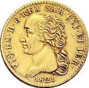 Italy 20 Lira Vittorio Emanuele I 1821 AL//L (A) KM# 117 VIC EM D G REX SAR CYP ET IER 1821 coin obverse Italy 20 Lira Vittorio Emanuele I 1821 AL//L (A) KM# 117 VIC EM D G REX SAR CYP ET IER 1821 coin obverse