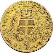 Italy 20 Lira Vittorio Emanuele I 1821 AL//L (A) KM# 117 DVX SAB GENVAE ET MONTISF PRINC PED. &. L 20 coin reverse Italy 20 Lira Vittorio Emanuele I 1821 AL//L (A) KM# 117 DVX SAB GENVAE ET MONTISF PRINC PED. &. L 20 coin reverse