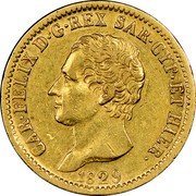 Italy 20 Lira Carlo Felice 1829 AL//P (b) KM# 118.2 CAR FELIX D G REX SAR CYP ET HIER 1829 coin obverse Italy 20 Lira Carlo Felice 1829 AL//P (b) KM# 118.2 CAR FELIX D G REX SAR CYP ET HIER 1829 coin obverse
