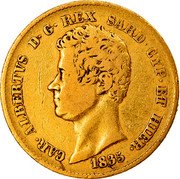 Italy 20 Lira Carlo Alberto 1835 F//P (b) KM# 131.2 CAR ALBERTUS D G REX SARD CYP ET HIER 1849 coin obverse Italy 20 Lira Carlo Alberto 1835 F//P (b) KM# 131.2 CAR ALBERTUS D G REX SARD CYP ET HIER 1849 coin obverse