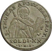 Italy 20 Soldo Ferdinando di Borbone 1794 C# 7 S THOMAS APOST PAR PROT SOLDI XX I S coin reverse Italy 20 Soldo Ferdinando di Borbone 1794 C# 7 S THOMAS APOST PAR PROT SOLDI XX I S coin reverse
