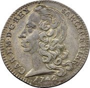 Italy 20 Soldo (Lira) Carlo Emanuele III. Sardinia 1742 KM# 37 CAR EM D G REX SAR CYP ET IER 1742 coin obverse Italy 20 Soldo (Lira) Carlo Emanuele III. Sardinia 1742 KM# 37 CAR EM D G REX SAR CYP ET IER 1742 coin obverse