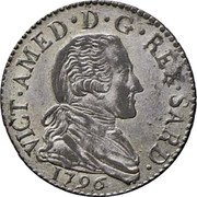Italy 20 Soldo (Lira) Vittorio Amedeo III 1796 KM# 94 VICT AMED D G REX SARD 1796 coin obverse Italy 20 Soldo (Lira) Vittorio Amedeo III 1796 KM# 94 VICT AMED D G REX SARD 1796 coin obverse